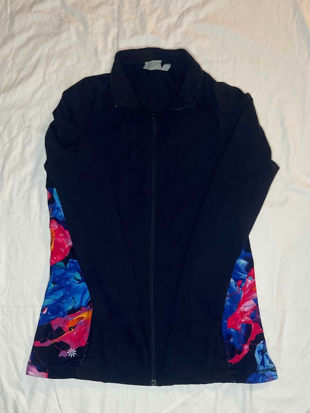 Athleta Black Zip-Front Size M Jacket with Pink & Blue Side Panels